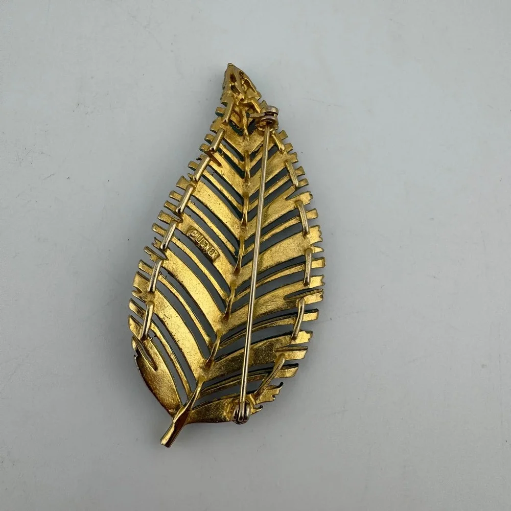 Lisner Leaf Brooch Blue Gold Tone Excellent Vintage Enamel‎ Feather Pin